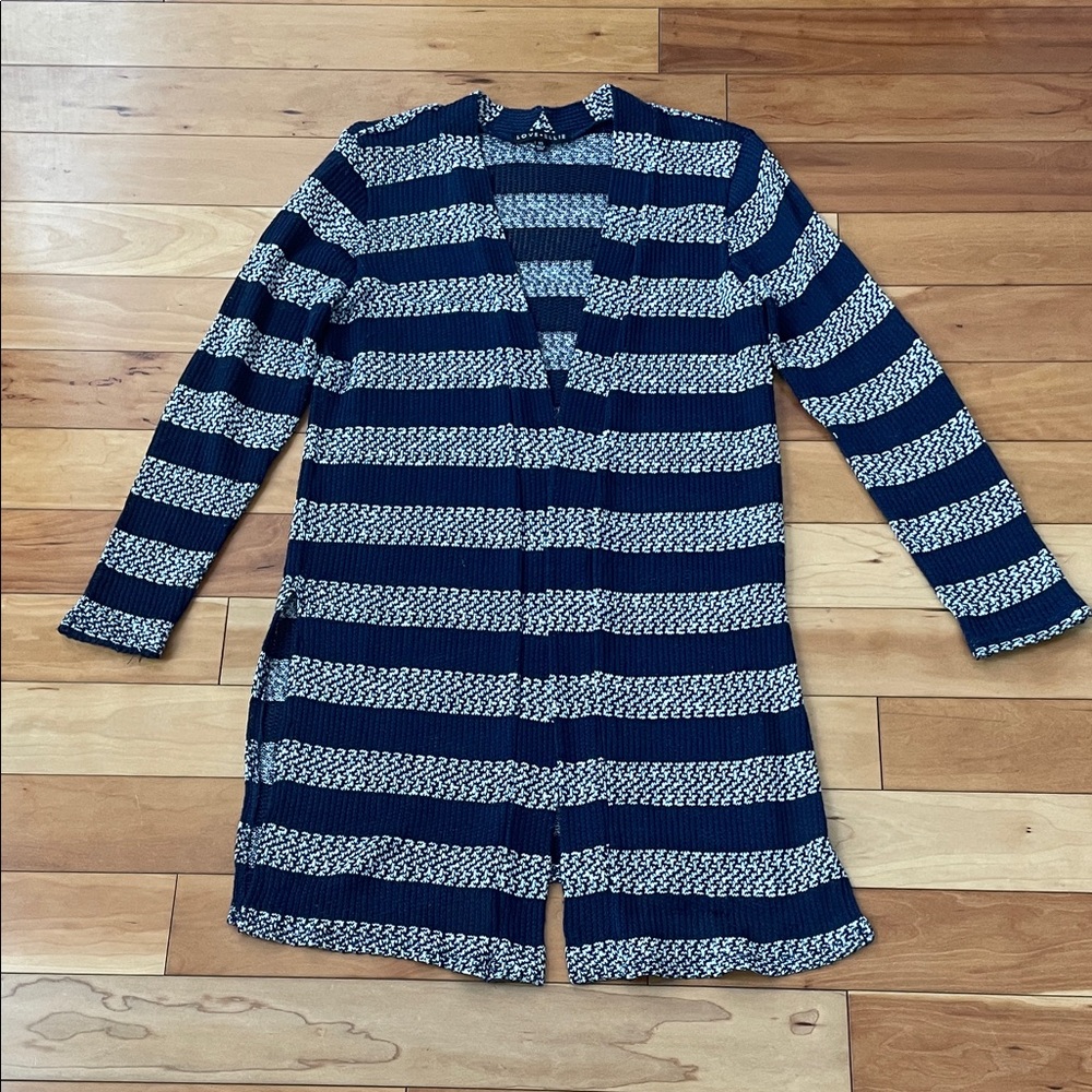 Striped Navy and White Lightweight Knit Cardigan